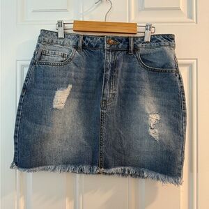 Forever 21 Blue Distressed Denim Mini Skirt